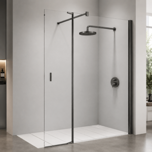 KUADRA H KUADHA37-1N PIVOT DOOR 37 CLEAR GLASS BRUSHED BLACK CHROME